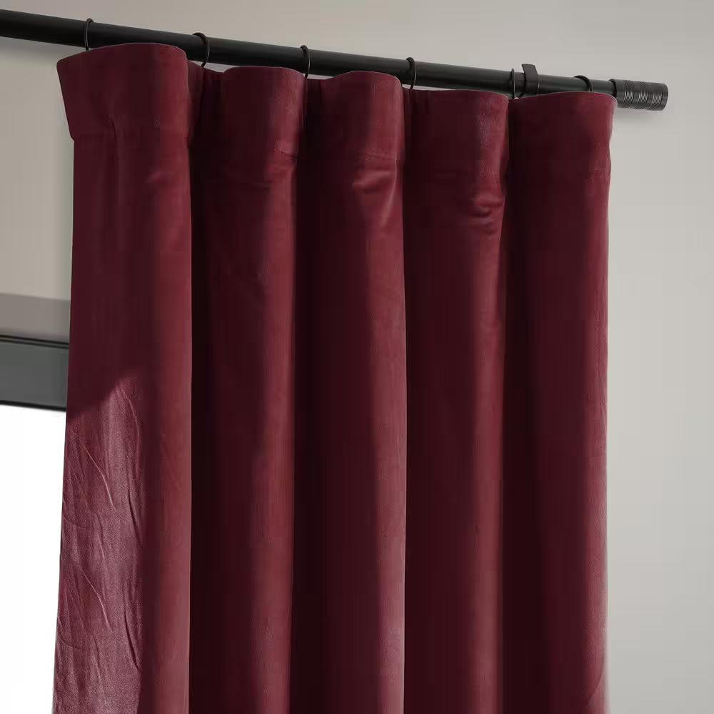 Crimson Rust Velvet Solid 50 In. W X 96 In. L Lined Rod Pocket Blackout Curtain