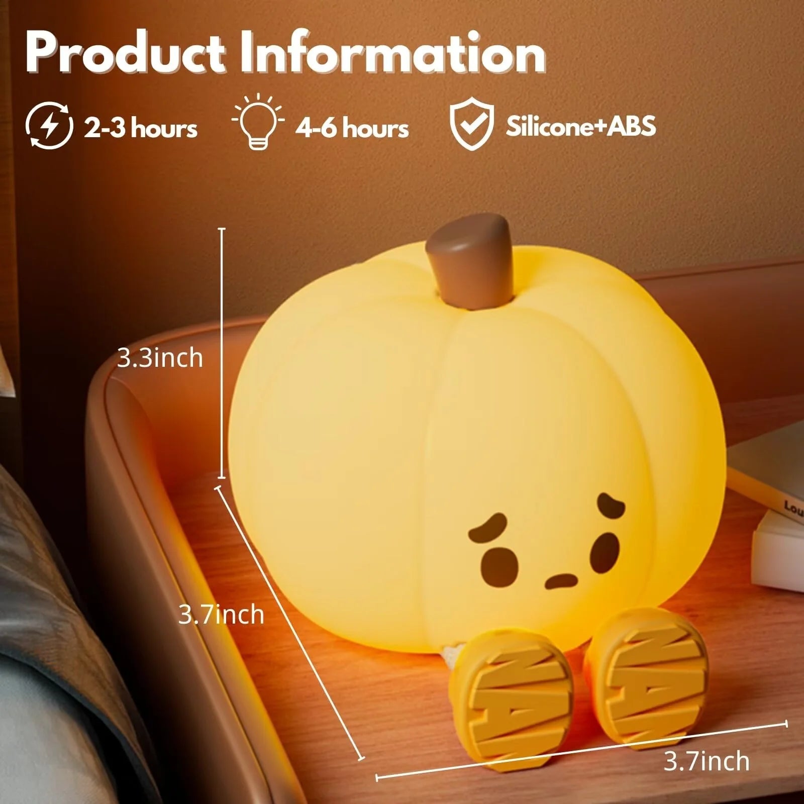 Cute LED Pumpkin Night Light, Kids Pumpkin Silicone Night Light, Adjustable Light Rechargeable Bedside Lamp, Cute and Funny Desk and Halloween Decoration Toy