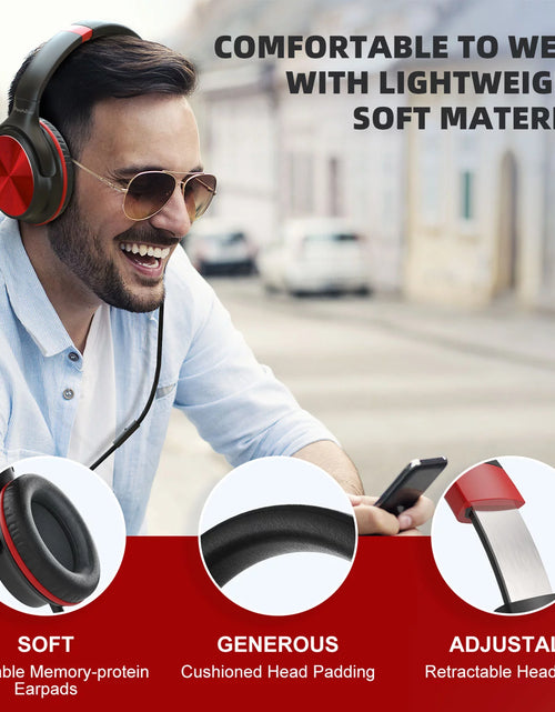 Load image into Gallery viewer, Wired Headphones with Microphone, On-Ear Headphones with Sound Sharing Function, 3.5Mm Tangle-Free Foldable &amp; Portable Wired Headphones for Home Office Travel MP3 Phone Laptop
