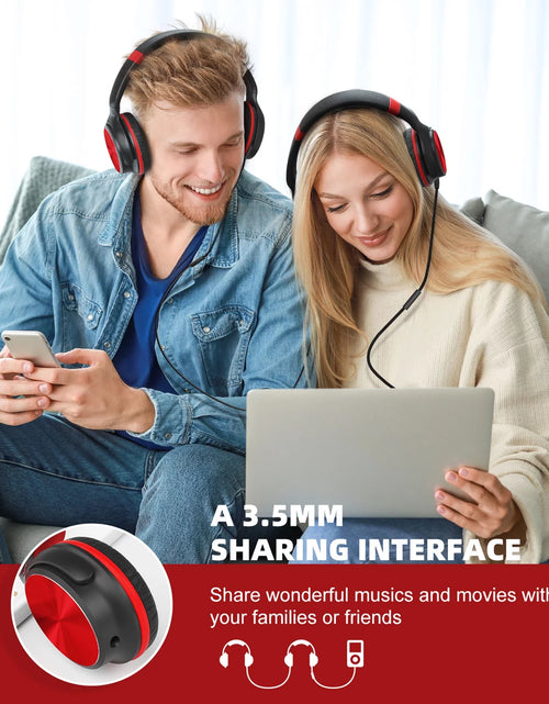 Load image into Gallery viewer, Wired Headphones with Microphone, On-Ear Headphones with Sound Sharing Function, 3.5Mm Tangle-Free Foldable &amp; Portable Wired Headphones for Home Office Travel MP3 Phone Laptop
