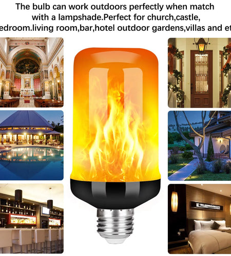 Upgraded LED Flame Light Bulb, 4 Modes Fire Flame Light Bulbs with Upside down Effect, E26 Base Flickering Light Bulbs for Halloween, Party, Outdoor, Indoor, Halloween Decor (2 Pack)