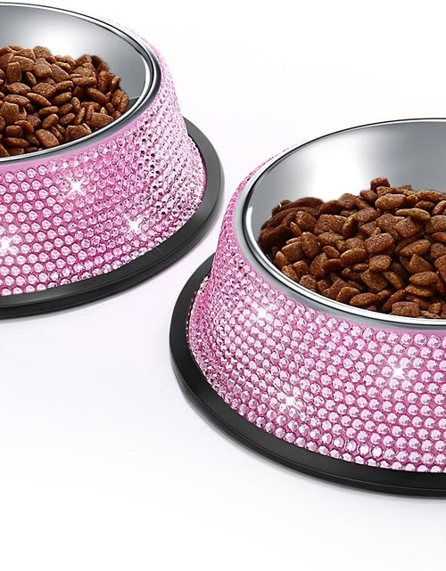 Load image into Gallery viewer, Bling Dog Bowls Pink, 640ML Handmade Bling Rhinestones Stainless Steel Pet Bowls Double Food Water Feeder for Puppy Cats Dogs - Set of 2
