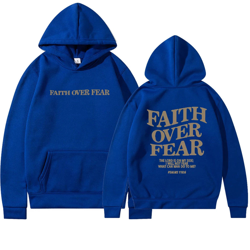 Faith over Fear Christian Hoodie for Woman Christian Sweatshirt Jesus Sweatshirt Cotton Female Pullover Bible Verse Clothes