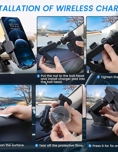 Load image into Gallery viewer, 15W Wireless Car Charger Phone Mount Fast Charging Auto Clamping Phone Holder for Iphone 15 14Pro Max, Samsung Galaxy S23 Ultra S22 S21 Note 9-Black
