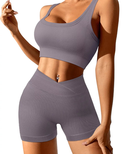 Women 2 Piece Outfits Workout Set Seamless Sport Butt Lifting Shorts Gym Yoga Booty Short Crop Tank Top Tracksuit