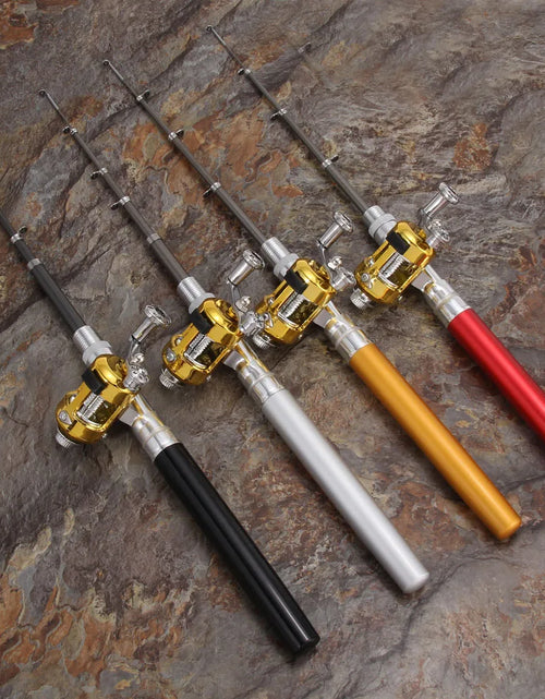 Load image into Gallery viewer, Mini Fishing Rod Portable Pocket Telescopic Pole Pen Shape Folded Fishing Rod with Reel Wheel for Outdoor River Lake Fishing
