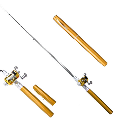 Mini Fishing Rod Portable Pocket Telescopic Pole Pen Shape Folded Fishing Rod with Reel Wheel for Outdoor River Lake Fishing