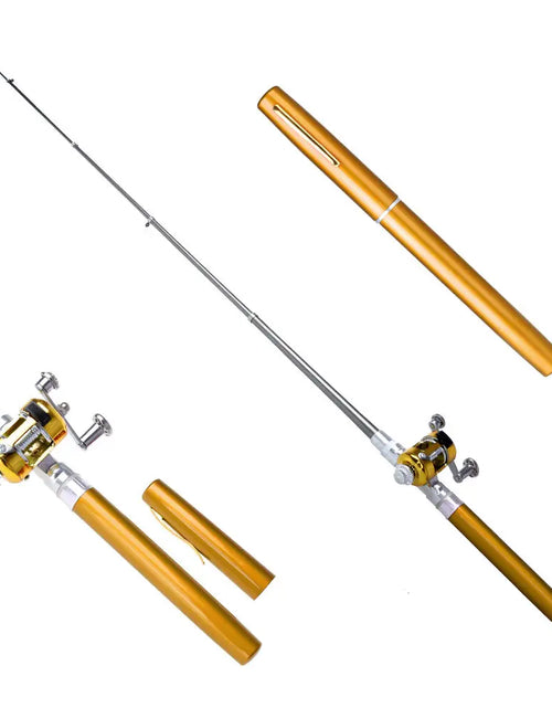 Load image into Gallery viewer, Mini Fishing Rod Portable Pocket Telescopic Pole Pen Shape Folded Fishing Rod with Reel Wheel for Outdoor River Lake Fishing
