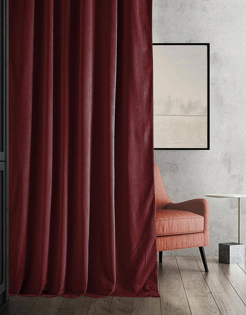 Load image into Gallery viewer, Crimson Rust Velvet Solid 50 In. W X 96 In. L Lined Rod Pocket Blackout Curtain
