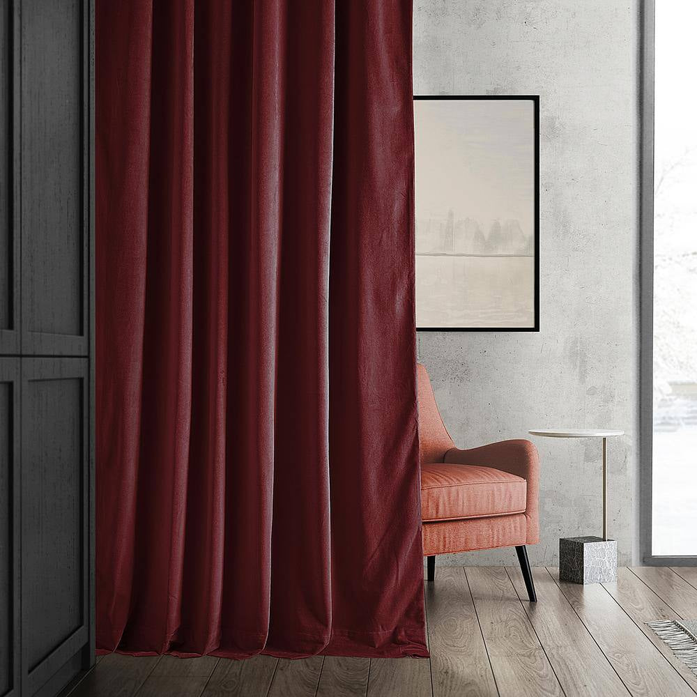 Crimson Rust Velvet Solid 50 In. W X 96 In. L Lined Rod Pocket Blackout Curtain