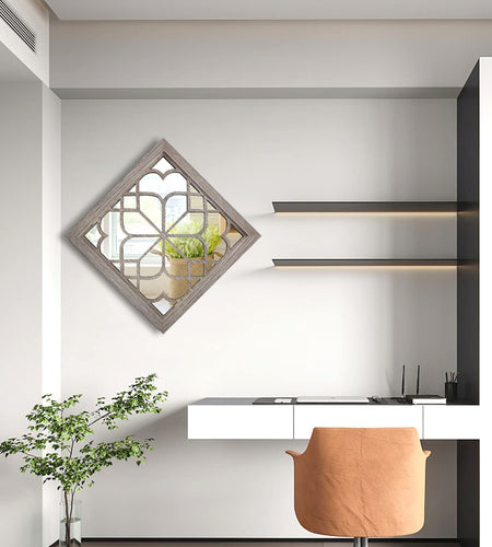 2 PCS Square Wall Mirror,Gorgeous Rustic Farmhouse Accent Mirror,Barn Wood Color Entry Mirror for Bathroom Renovation,Bedrooms,Living Rooms and More(12”X12”)