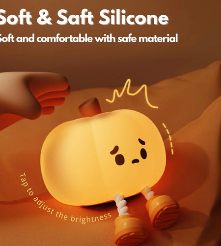 Cute LED Pumpkin Night Light, Kids Pumpkin Silicone Night Light, Adjustable Light Rechargeable Bedside Lamp, Cute and Funny Desk and Halloween Decoration Toy