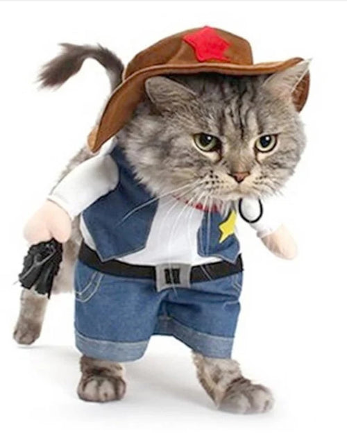 Load image into Gallery viewer, Pet Dog Cat Costume Cowboy Jeans Hoodie Shirts Halloween Costume Jumpsuit Puppy Clothes Funny Coat
