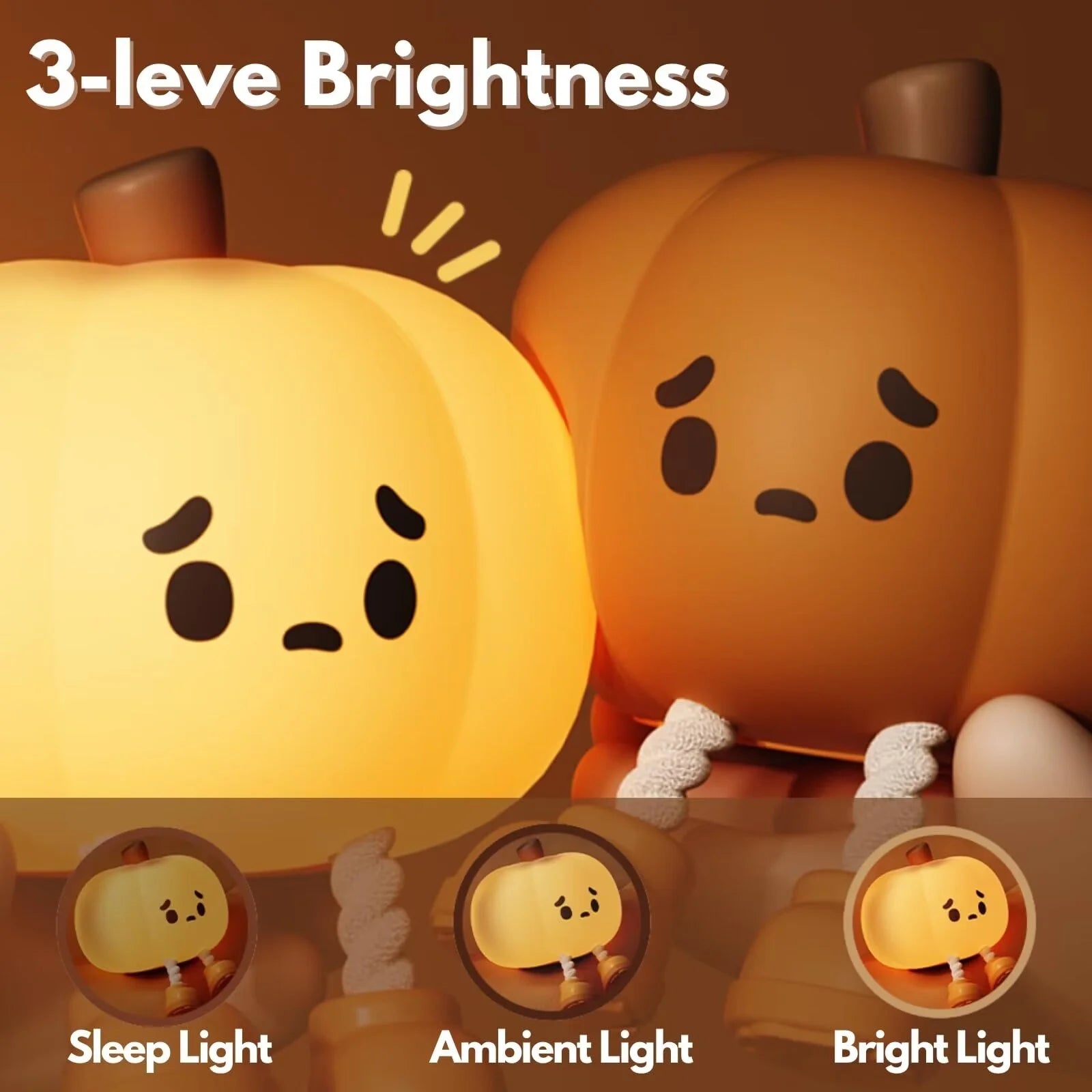 Cute LED Pumpkin Night Light, Kids Pumpkin Silicone Night Light, Adjustable Light Rechargeable Bedside Lamp, Cute and Funny Desk and Halloween Decoration Toy