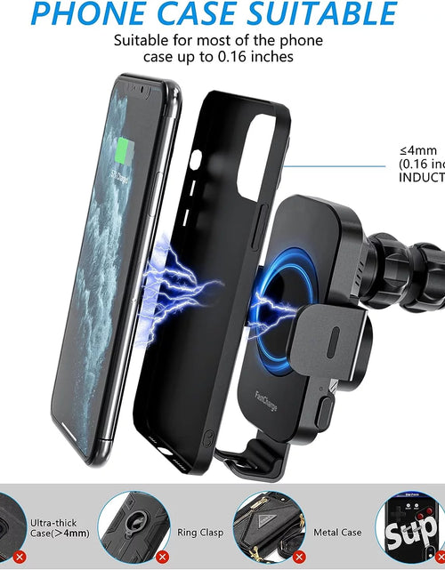 Load image into Gallery viewer, 15W Wireless Car Charger Phone Mount Fast Charging Auto Clamping Phone Holder for Iphone 15 14Pro Max, Samsung Galaxy S23 Ultra S22 S21 Note 9-Black
