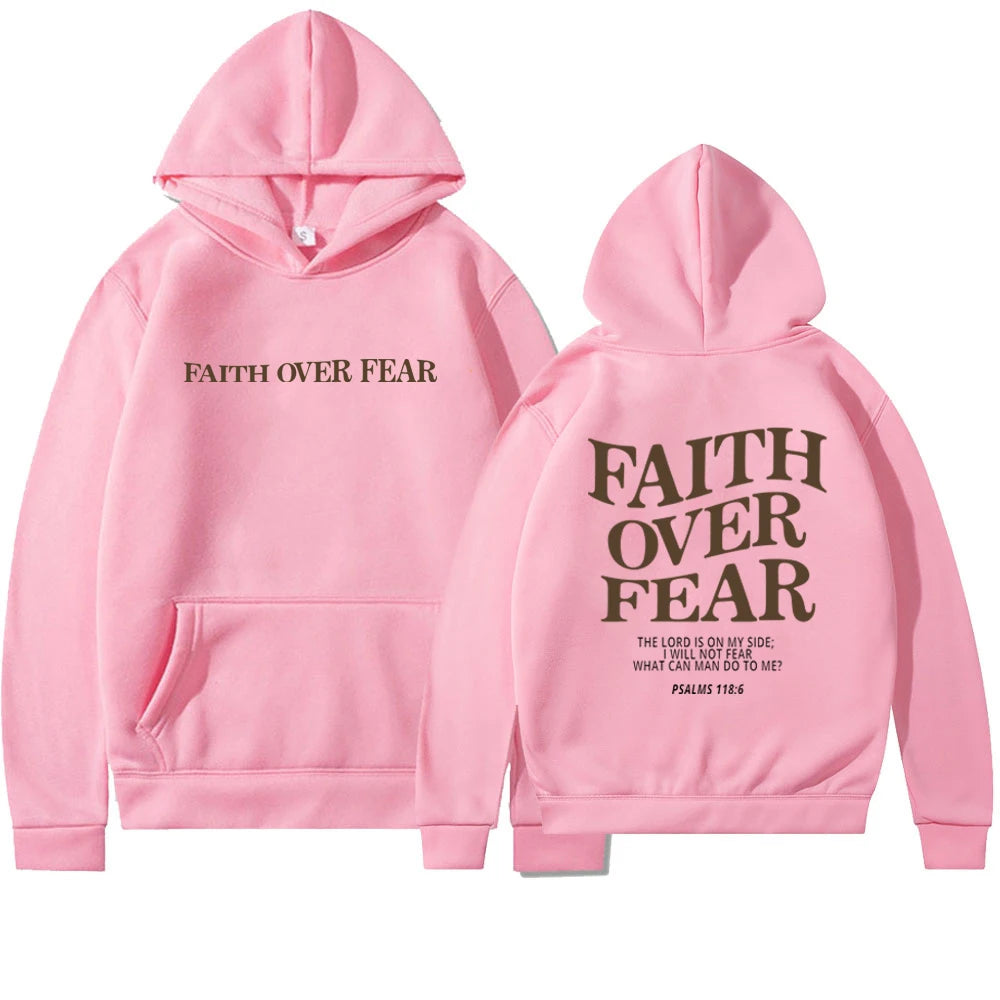 Faith over Fear Christian Hoodie for Woman Christian Sweatshirt Jesus Sweatshirt Cotton Female Pullover Bible Verse Clothes