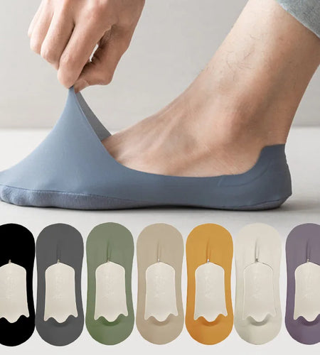 5Pairs Men'S Socks Cotton Breathable Summer Ultra-Thin No Show Ice Silk Sock Silicone Non-Slip Bottom Absorb Sweat Men Boat Sock