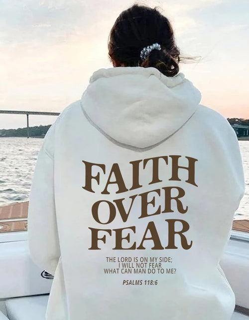 Load image into Gallery viewer, Faith over Fear Christian Hoodie for Woman Christian Sweatshirt Jesus Sweatshirt Cotton Female Pullover Bible Verse Clothes
