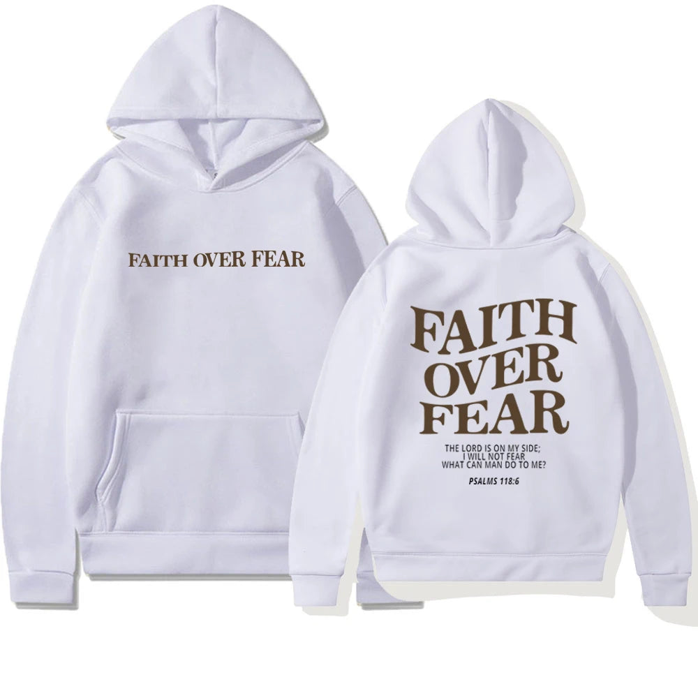 Faith over Fear Christian Hoodie for Woman Christian Sweatshirt Jesus Sweatshirt Cotton Female Pullover Bible Verse Clothes