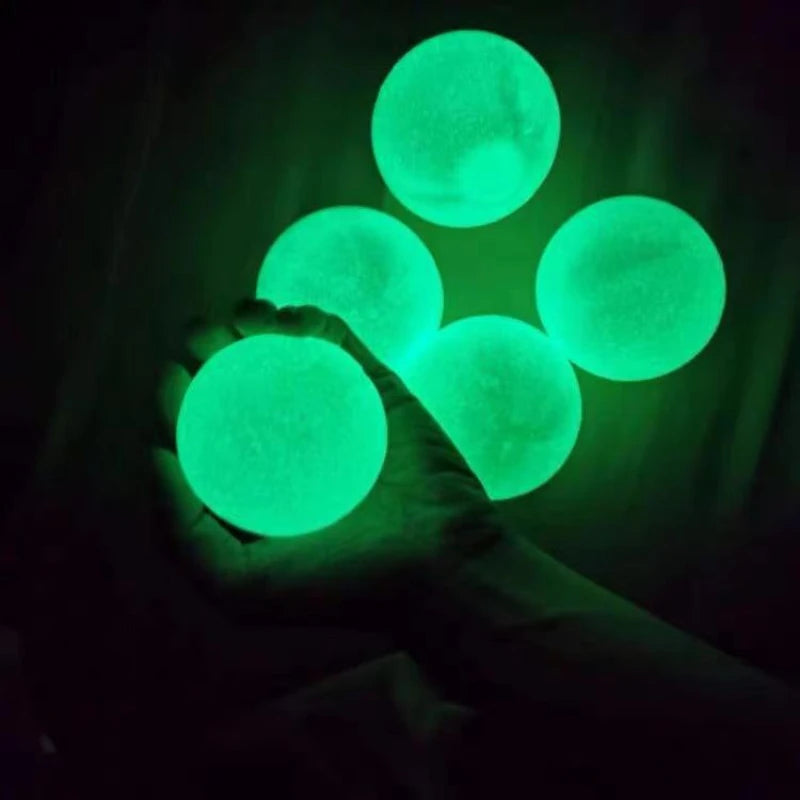 10/5Pcs Luminous Sticky Ball Glow in the Dark Ball Throwing Indoor Decompression TPR Sticky Balls Target Ball Kids Sticky Balls