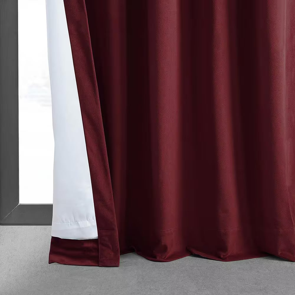 Crimson Rust Velvet Solid 50 In. W X 96 In. L Lined Rod Pocket Blackout Curtain