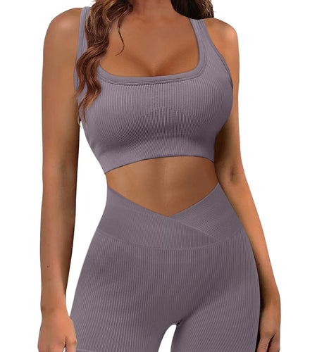 Women 2 Piece Outfits Workout Set Seamless Sport Butt Lifting Shorts Gym Yoga Booty Short Crop Tank Top Tracksuit