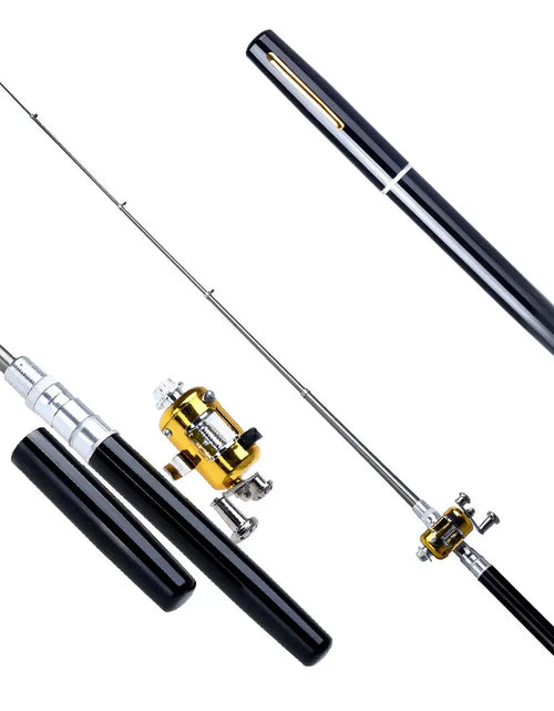 Load image into Gallery viewer, Mini Fishing Rod Portable Pocket Telescopic Pole Pen Shape Folded Fishing Rod with Reel Wheel for Outdoor River Lake Fishing
