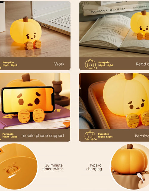 Load image into Gallery viewer, Cute Pumpkin LED Night Light Cartoon Silicone Lamp USB Rechargeable Timing Sleeping Lamp Bedroom Decoration for Children
