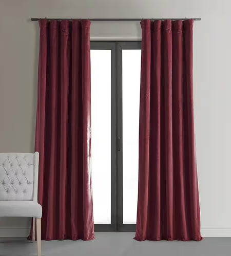 Crimson Rust Velvet Solid 50 In. W X 96 In. L Lined Rod Pocket Blackout Curtain