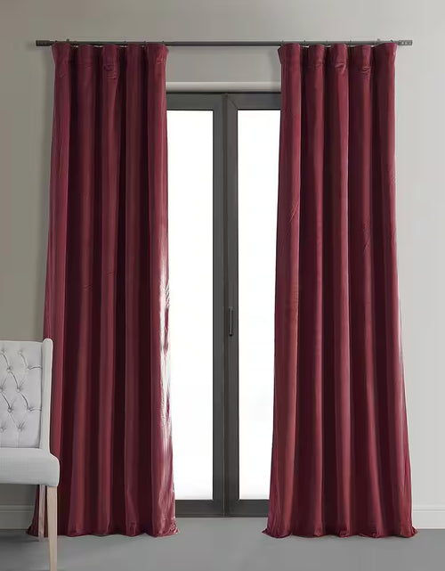 Load image into Gallery viewer, Crimson Rust Velvet Solid 50 In. W X 96 In. L Lined Rod Pocket Blackout Curtain
