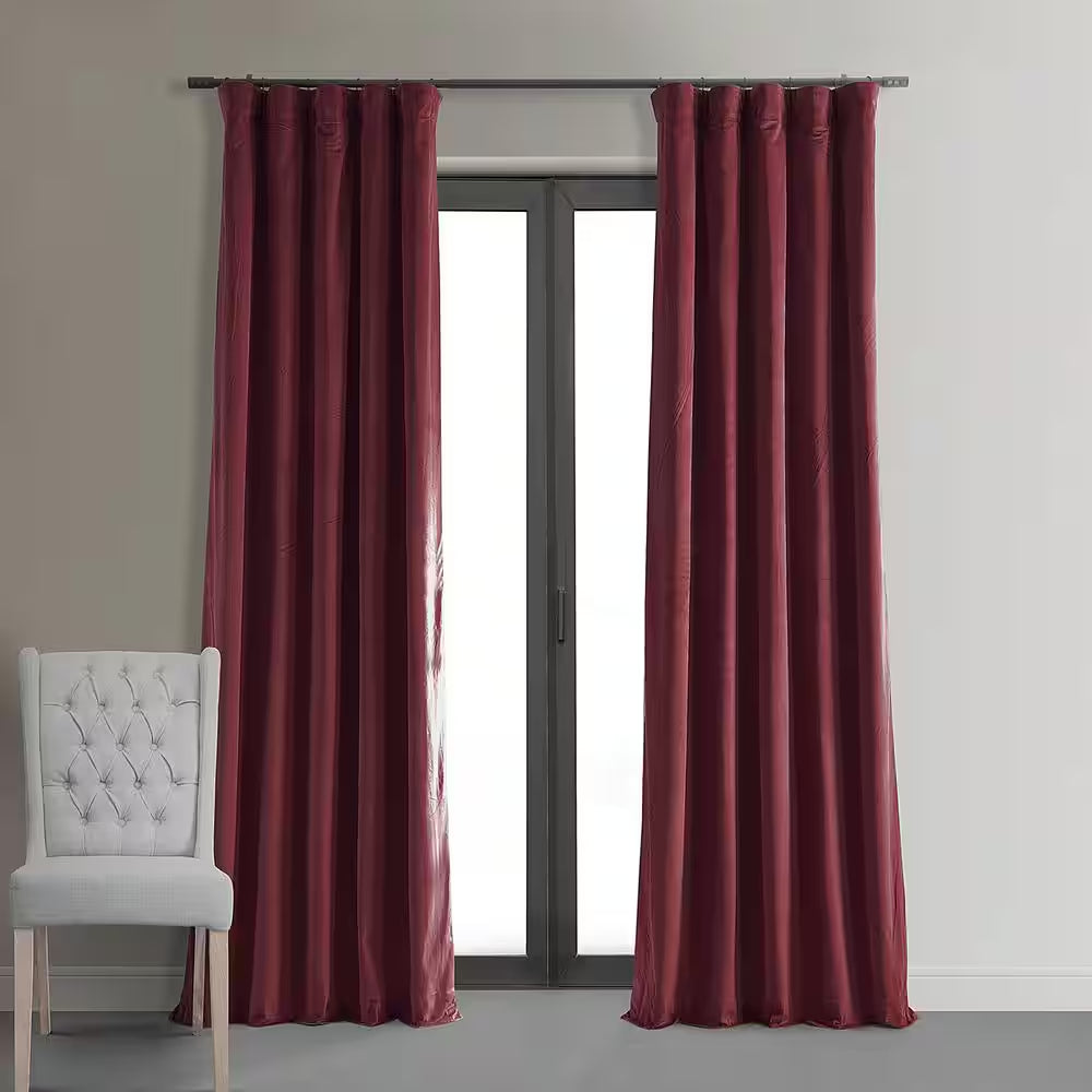 Crimson Rust Velvet Solid 50 In. W X 96 In. L Lined Rod Pocket Blackout Curtain