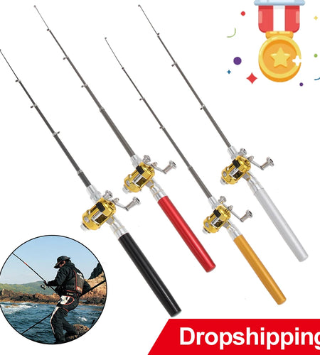 Mini Fishing Rod Portable Pocket Telescopic Pole Pen Shape Folded Fishing Rod with Reel Wheel for Outdoor River Lake Fishing