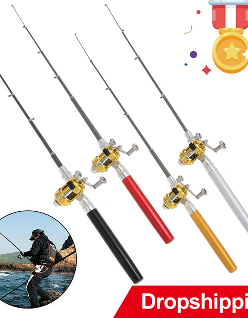 Load image into Gallery viewer, Mini Fishing Rod Portable Pocket Telescopic Pole Pen Shape Folded Fishing Rod with Reel Wheel for Outdoor River Lake Fishing
