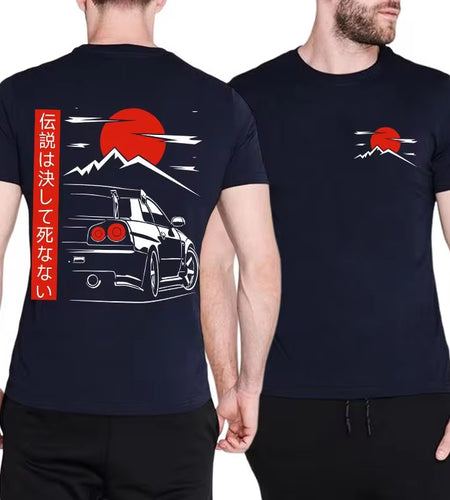 Japanese Style Car JDM Culture GTR Racing T Shirts Back Print Street Wear Original Design Oversized 100% Cotton Tops Tee Homme