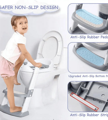 Potty Training Seat with Step Stool Ladder, Foldable Training Seat with Handles, Height Adjustable for Toddlers（Pink)
