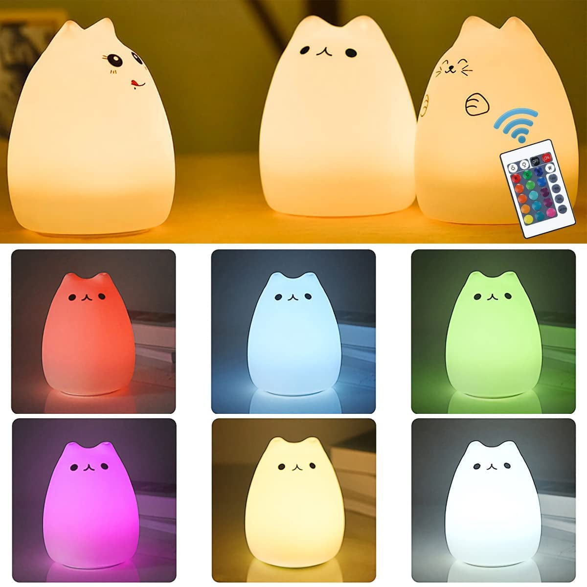 Cat Lamp, Remote Control Silicone Kitty Night Light for Kids Toddler Baby Girls Rechargeable Cute Kawaii Nightlight (Popurlarity Kitty)