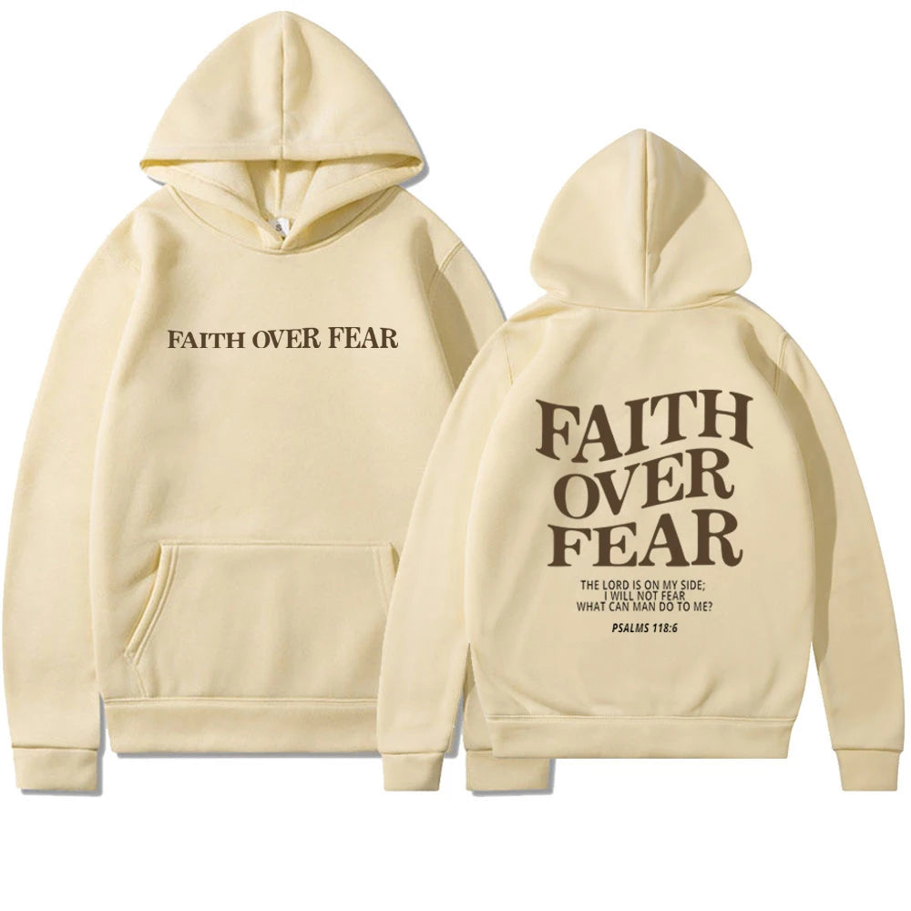 Faith over Fear Christian Hoodie for Woman Christian Sweatshirt Jesus Sweatshirt Cotton Female Pullover Bible Verse Clothes