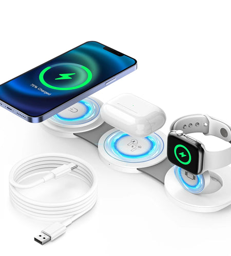 Magnetic Wireless Charger for Iphone, 3 in 1 Charging Station for Apple Devices, Mag-Safe Charger Stand for Iphone 15 14 13 12 Pro Max, Charging Pad for Airpods 3/2/Pro, Apple Watch 9/8/7/6/SE/5/4