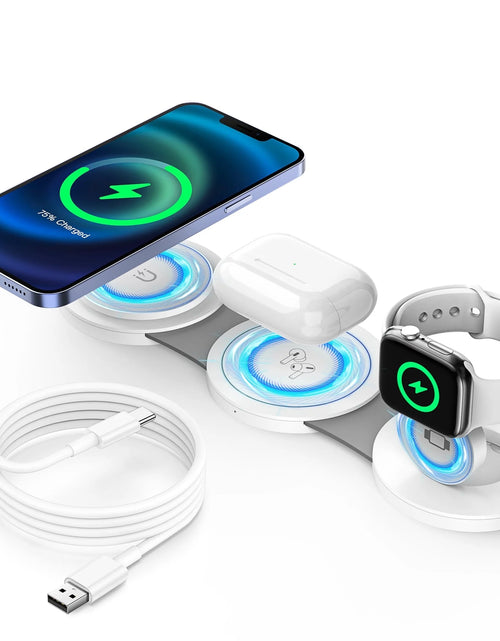 Load image into Gallery viewer, Magnetic Wireless Charger for Iphone, 3 in 1 Charging Station for Apple Devices, Mag-Safe Charger Stand for Iphone 15 14 13 12 Pro Max, Charging Pad for Airpods 3/2/Pro, Apple Watch 9/8/7/6/SE/5/4
