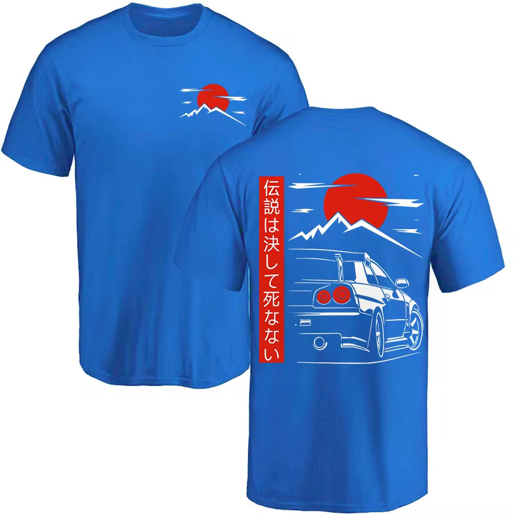 Japanese Style Car JDM Culture GTR Racing T Shirts Back Print Street Wear Original Design Oversized 100% Cotton Tops Tee Homme