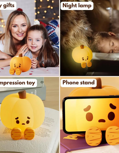 Load image into Gallery viewer, Cute LED Pumpkin Night Light, Kids Pumpkin Silicone Night Light, Adjustable Light Rechargeable Bedside Lamp, Cute and Funny Desk and Halloween Decoration Toy
