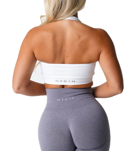 Limitless Ribbed Seamless Halter Bra Spandex Woman Fitness Elastic Breathable Breast Enhancement Leisure Sports Underwear
