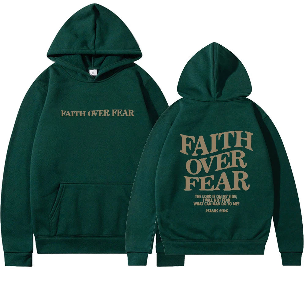 Faith over Fear Christian Hoodie for Woman Christian Sweatshirt Jesus Sweatshirt Cotton Female Pullover Bible Verse Clothes