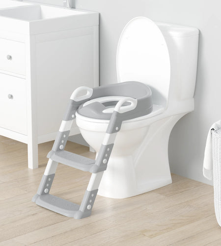 Potty Training Seat with Step Stool Ladder, Foldable Training Seat with Handles, Height Adjustable for Toddlers（Pink)