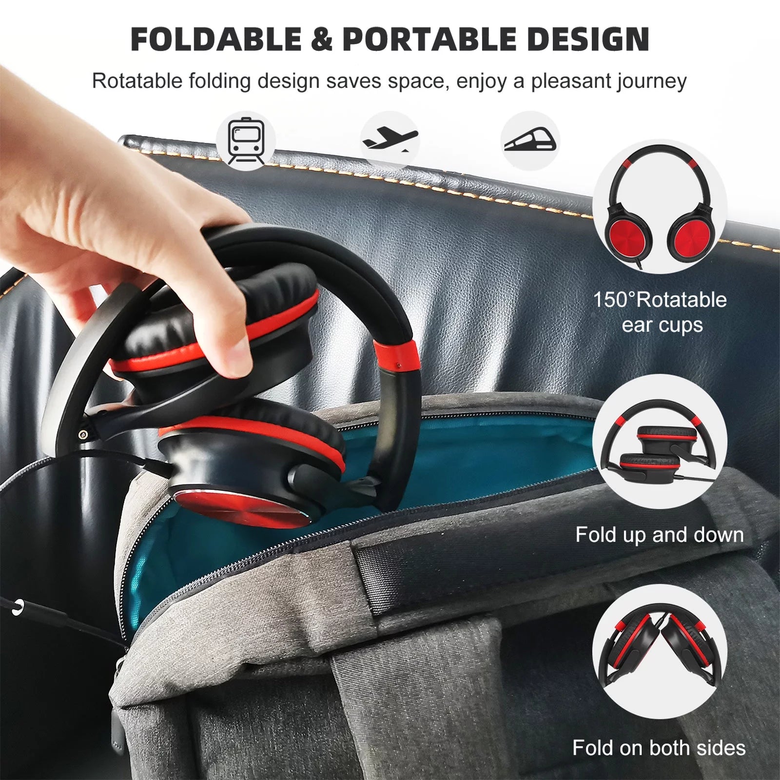 Wired Headphones with Microphone, On-Ear Headphones with Sound Sharing Function, 3.5Mm Tangle-Free Foldable & Portable Wired Headphones for Home Office Travel MP3 Phone Laptop