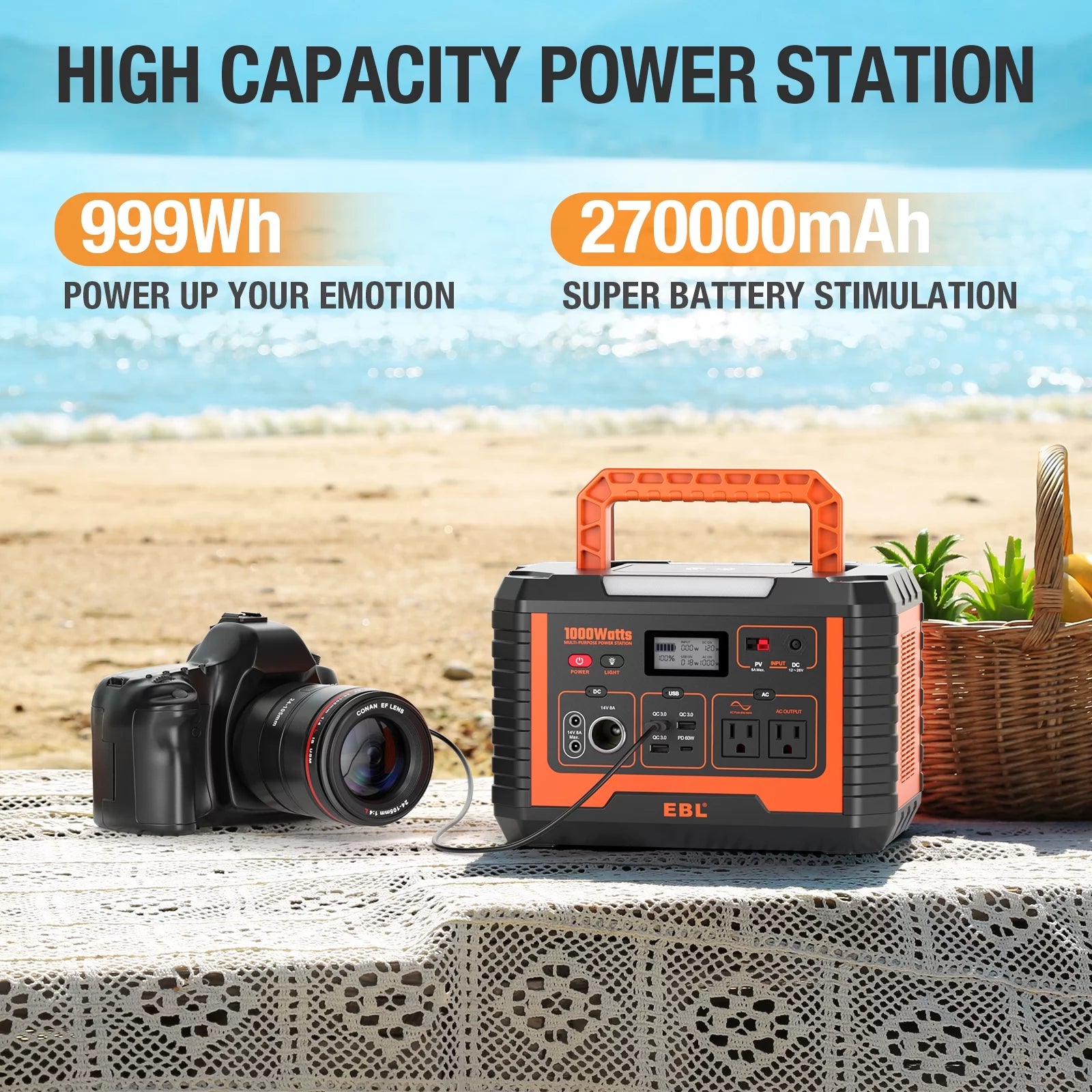 1000W Portable Solar Power Station Generator Emergency Backup Power Bank Camping