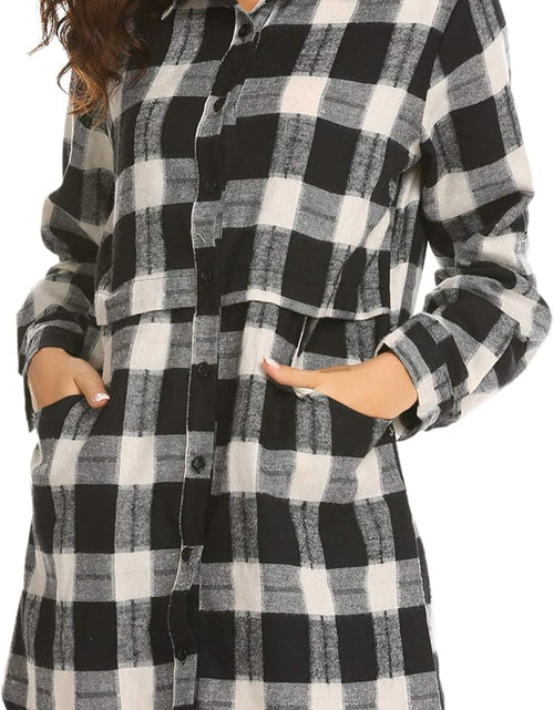 Load image into Gallery viewer, Womens Flannel Plaid Shirts Roll up Long Sleeve Pockets Mid-Long Casual Boyfriend Shirts
